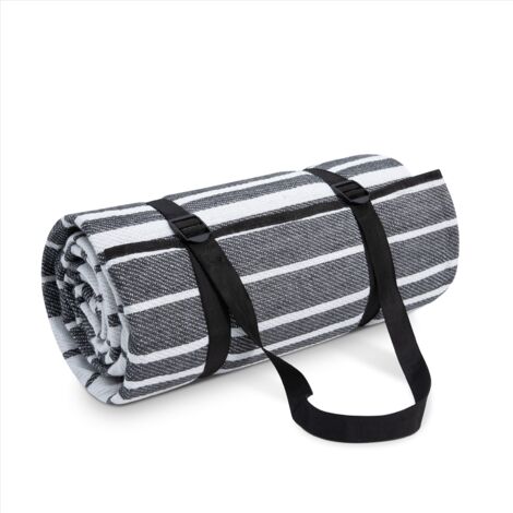Paco Home Couverture De Pique-Nique Camping XXL Plage Imperméable Avec Poignée 200x200cm, Gris - Blanc 2