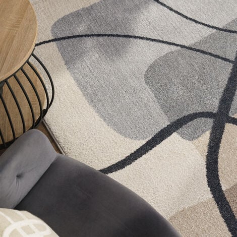 Paco Home Tapis Salon Chambre Adulte Poils Ras Motif Abstrait Motif Geometrique 3D 160x230 cm, Crème 3