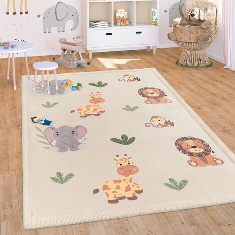 Paco Home Tapis Chambre Enfant Bebe Fille Garcon Antidérapant Arc-en-ciel Animal Pois Beige, 120x160 cm (1/5)