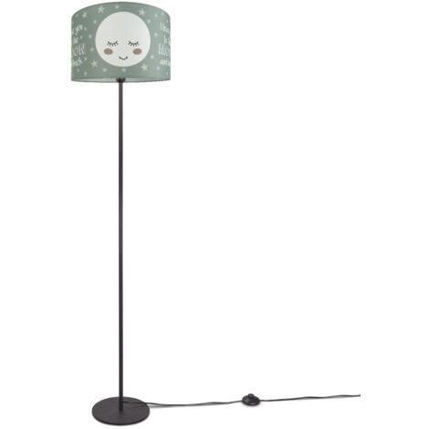 Paco Home Lampe pour enfants Lampadaire  Chambre d'enfant Lampe avec motif lune E27  Un Pied Noir + Ampoule,  Gris (Ø38 cm)