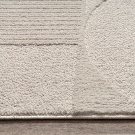 Tapis Salon 200x280cm Crème - Poils Ras Polyester - Style Scandinave - Pour Chauffage Sol