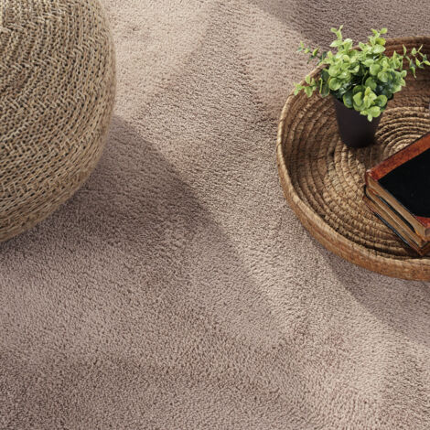 Paco Home Tapis De Salon Poils Ras Lavable Monochrome Style Moderne Taupe 200 cm carré