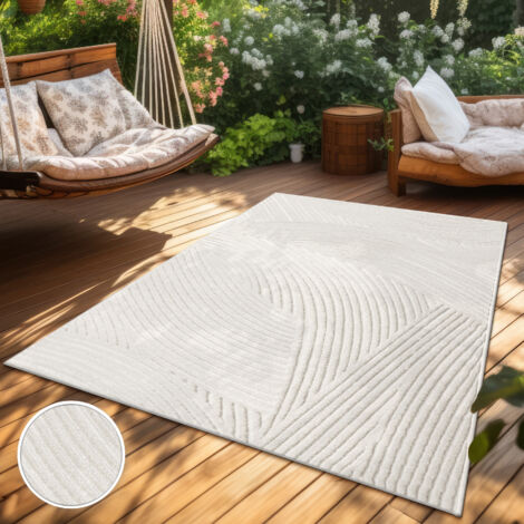 Paco Home Tapis Exterieur Terrasse Salon Cuisine Motif Scandinave Motif Boho Uni 160x230 cm, Crème 5 (1/5)