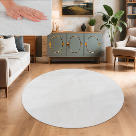 Paco Home Tapis Salon En Fausse Fourrure Pelucheux Hautes Mèches Doux Plusieurs Couleurs Blanc, 160 cm rond