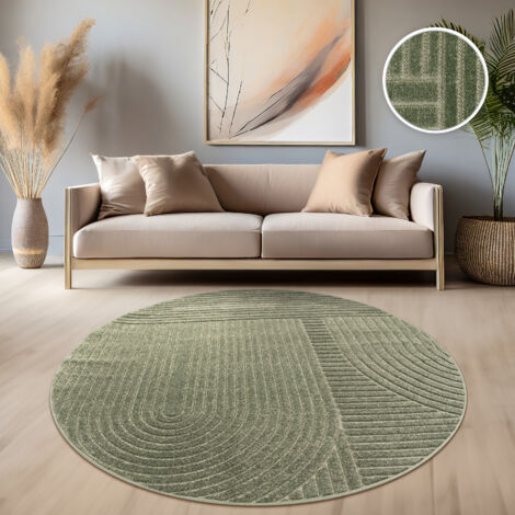 Paco Home Tapis Exterieur Terrasse Salon Cuisine Motif Scandinave Motif Boho Uni Vert 120 cm rond (1/5)