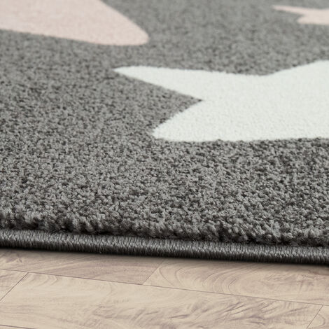 Tapis Enfant Rond 120cm Paco Home - Motifs 3D, Gris, Polypropylène, 8mm D'épaisseur