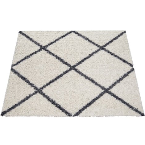Paco Home Tapis Poils Longs, Shaggy Pour Salon, Design Scandinave Et Motif Losanges Beige 160x220 cm
