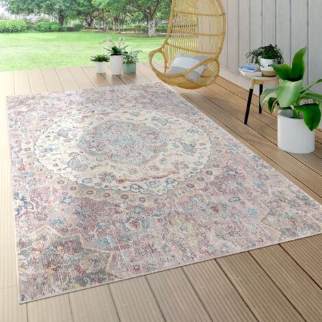 Paco Home Tapis Intérieur & Extérieur, Poils Ras Pour Balcon Terrasse, Motif Oriental Rose 80x150 cm (1/5)