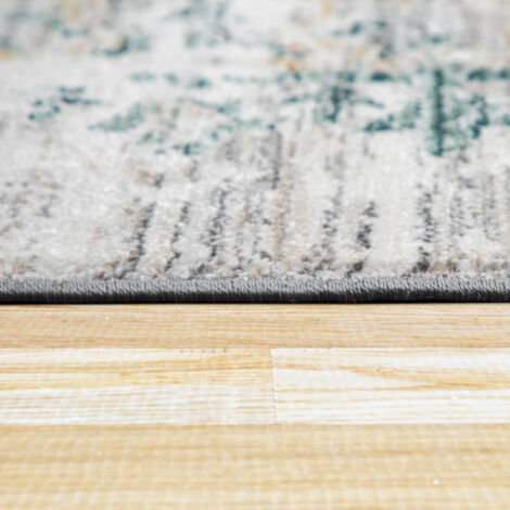 Paco Home Tapis De Salon Poils Ras Vintage Esthétique Orientale Abstrait Gris Vert 60x100 cm