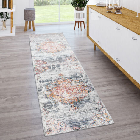 Tapis Salon Vintage Paco Home - Poils Ras 3D Contour Découpé - 120x170 Cm Gris-Rouge
