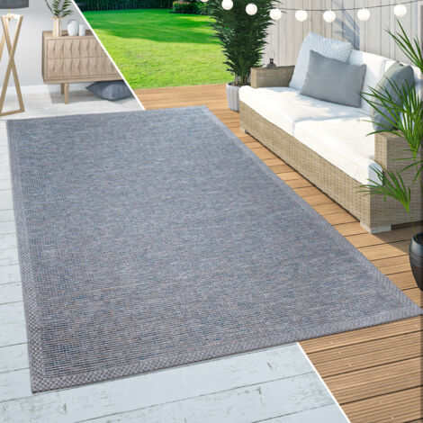 Tapis D'Extérieur Balcon Terrasse Tissage Plat Pastel Turquoise - 80x150 Cm - Résistant UV Et Intempéries