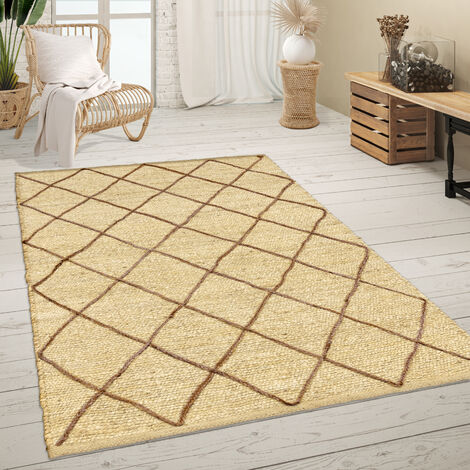 Paco Home Tapis De Salon Jute Fibres Naturelles Artisanal Motif 3D Scandinave Moderne 240x340 cm, Crème (1/5)