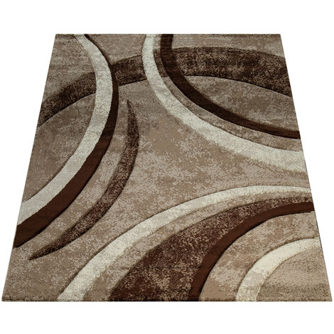 Paco Home Tapis Design à Contours Motif Ligné Moucheté Marron Beige Crème 60x100 cm