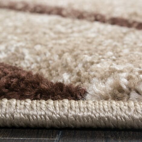Paco Home Tapis Design à Contours Motif Ligné Moucheté Marron Beige Crème 60x100 cm