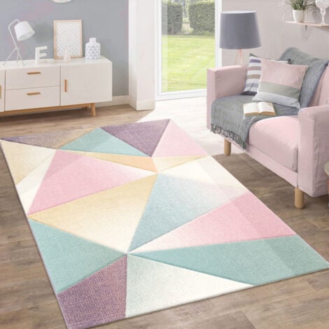 Paco Home Tapis Poils Ras Moderne Tendance Pastel Géométrique Inspiration Multicolore 70x250 cm