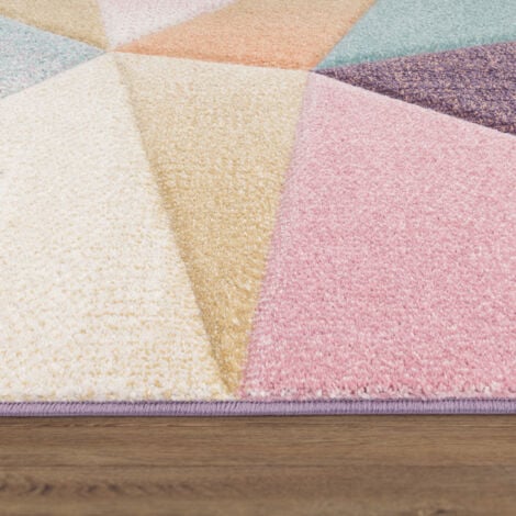 Paco Home Tapis Poils Ras Moderne Tendance Pastel Géométrique Inspiration Multicolore 70x250 cm