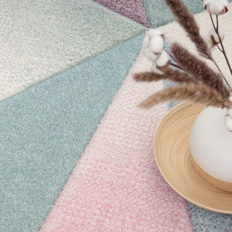 Paco Home Tapis Poils Ras Moderne Tendance Pastel Géométrique Inspiration Multicolore 70x250 cm