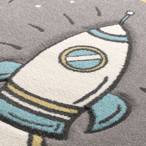 Paco Home Tapis Chambre Enfant Adorable Fusée Espace Terre Astronaute  Étoiles Lune En Gris 80x150 cm