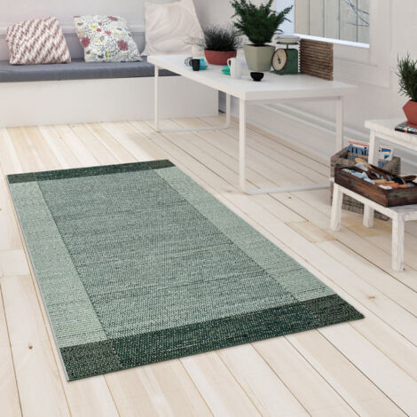 Paco Home Tapis Intérieur Extérieur Vert Beige Balcon Terrasse Tissé Bordure Tissage Plat 80x150 cm