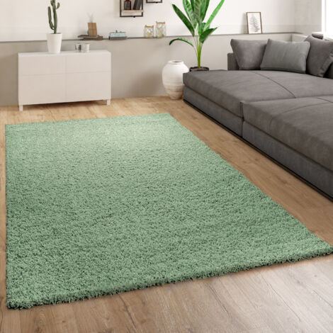 Paco Home Tapis Shaggy Salon Vert Poils Longs Moelleux Doux Robuste 60x100 cm