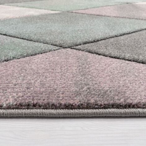Paco Home Tapis De Salon Coloré Tons Pastel Motif Losanges Design 3D Poils Ras Robuste 80x150 cm