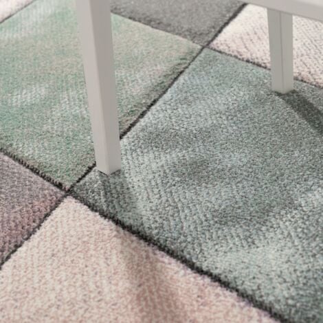 Paco Home Tapis De Salon Coloré Tons Pastel Motif Losanges Design 3D Poils Ras Robuste 80x150 cm