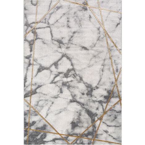 Paco Home Tapis de salon Motif Marbre Gris Or 3-D Haute Qualité tapis a poil ras 80x150 cm