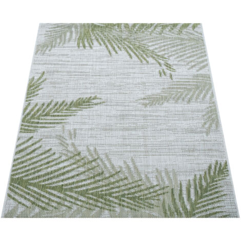 Paco Home Tapis Intérieur Et Extérieur Beige Vert Design Palmiers Balcon Terrasse Robuste Résistant Intempéries 60x100 cm