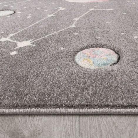 Paco Home Tapis Pour Enfants, Tapis De Jeux Planètes Et Étoiles, Chambre D'Enfant Gris 80x150 cm