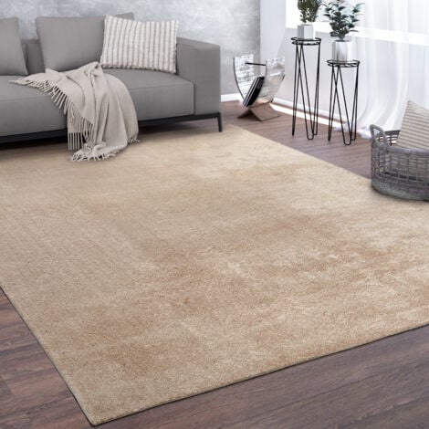 Paco Home Tapis, Tapis À Poils Ras Doux Pour Salon, Très Moelleux, Lavable, Beige 120x170 cm