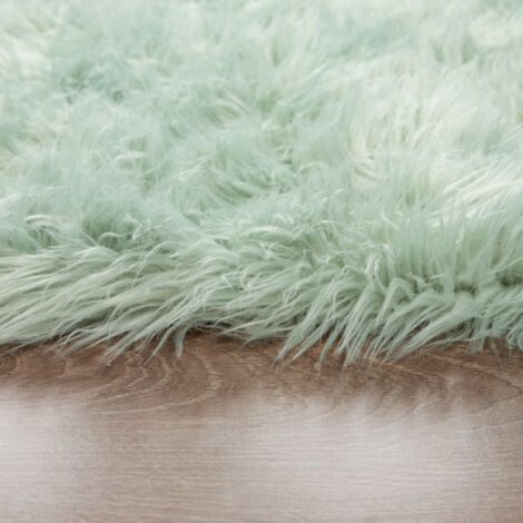 Paco Home Tapis De Salon Fausse Fourrure Imitation Shaggy Coussins De Sol Forme Cœur Rond 30 cm rond, Vert Menthe
