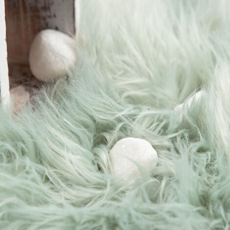 Paco Home Tapis De Salon Fausse Fourrure Imitation Shaggy Coussins De Sol Forme Cœur Rond 30 cm rond, Vert Menthe