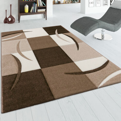 Paco Home Tapis De Créateur Aux Contours Découpés à Carreaux En Marron Beige 80x150 cm
