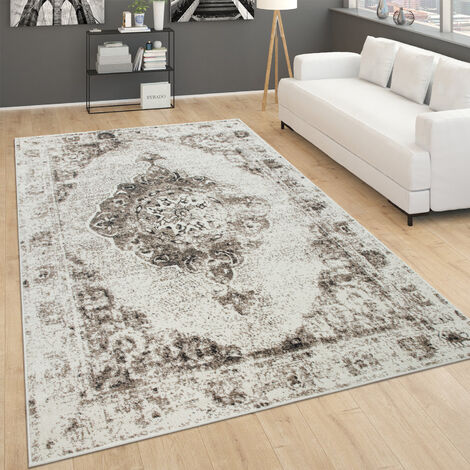 Paco Home Tapis De Salon Poils Ras Vintage Oriental Moderne Beige Crème 80x150 cm (1/5)