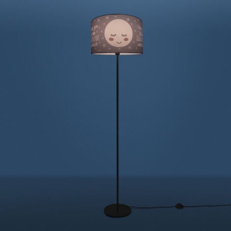 Paco Home Lampe pour enfants Lampadaire  Chambre d'enfant Lampe avec motif lune E27  Un Pied Noir,  Gris (Ø38 cm)