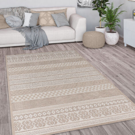 Paco Home Tapis Intérieur & Extérieur Balcon Terrasse Cuisine Motif Ethnique Boho Moderne Beige, 120x160 cm