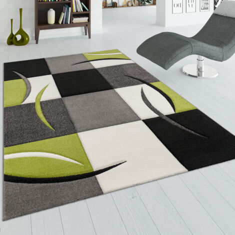 Paco Home Tapis De Créateur Aux Contours Découpés à Carreaux En Vert Noir 80x300 cm