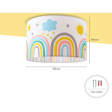 Paco Home Plafonnier Chambre Enfant Arc-En-Ciel Abat-Jour Tissu Coloré - E27