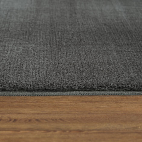 Paco Home Tapis, Tapis À Poils Ras Doux Pour Salon, Moelleux, Lavable, Gris Foncé 120 cm rond