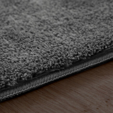 Paco Home Tapis, Tapis À Poils Ras Doux Pour Salon, Moelleux, Lavable, Gris Foncé 120 cm rond