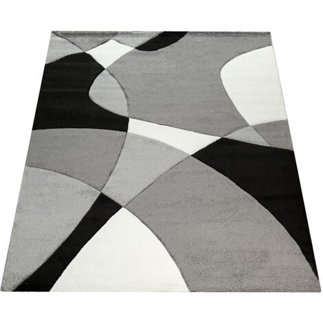 Paco Home Créateur Tapis Moderne Géométrique Motif Découpe Des Contours En Noir Blanc 60x110 cm