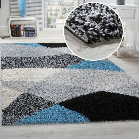 Paco Home Tapis Shaggy Longues M ches Hautes Motifs Gris Noir