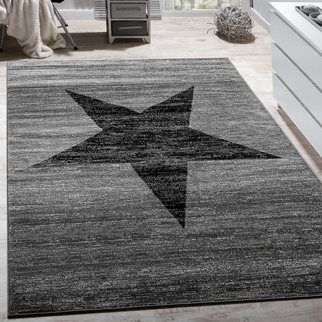 Paco Home – Tapis enfant étoile noir sur gris chiné – Poils ras 7mm – 60x100 cm – Compatible chauffage au sol jusqu'à 24°C – Certifié OEKO-TEX® (1/4)
