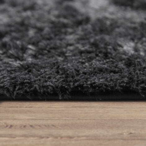 Paco Home Tapis Shaggy Tapis De Salon Fausse Fourrure Poil Long Moelleux Monochrome Noir 120x170 cm
