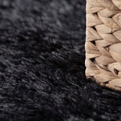 Paco Home Tapis Shaggy Tapis De Salon Fausse Fourrure Poil Long Moelleux Monochrome Noir 120x170 cm