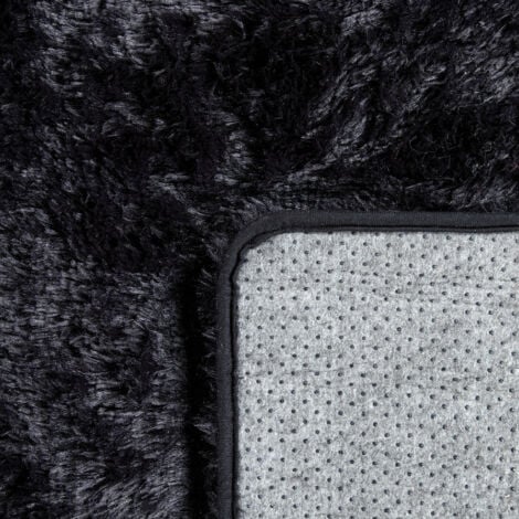 Paco Home Tapis Shaggy Tapis De Salon Fausse Fourrure Poil Long Moelleux Monochrome Noir 120x170 cm