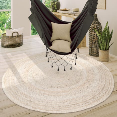 Jute Tapis Fait Main Rond Boho Motif