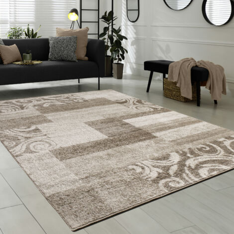 Paco Home Tapis De Créateur Contemporain Avec Swirl Et Carreaux Marbré Marron Beige Crème 80x150 cm (1/5)