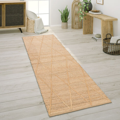 Paco Home Tapis De Salon Jute Fibres Naturelles Artisanal Motif 3D Scandinave Moderne 80x250 cm, Naturelle