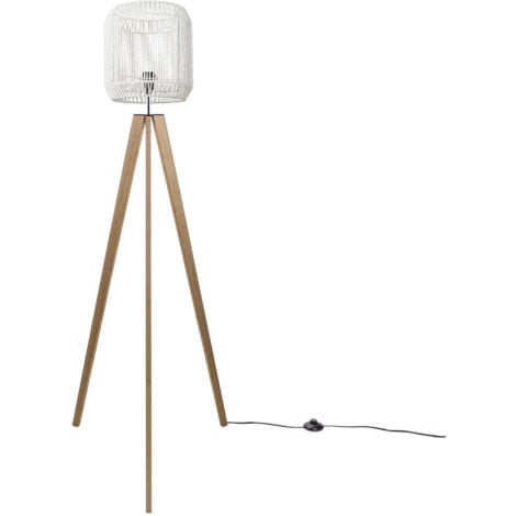 Paco Home Lampadaire  Moderne Salon Chambre Aspect Rotin Boho Corbeille E27  Blanc (Ø28 cm),  Lampadaire Bois